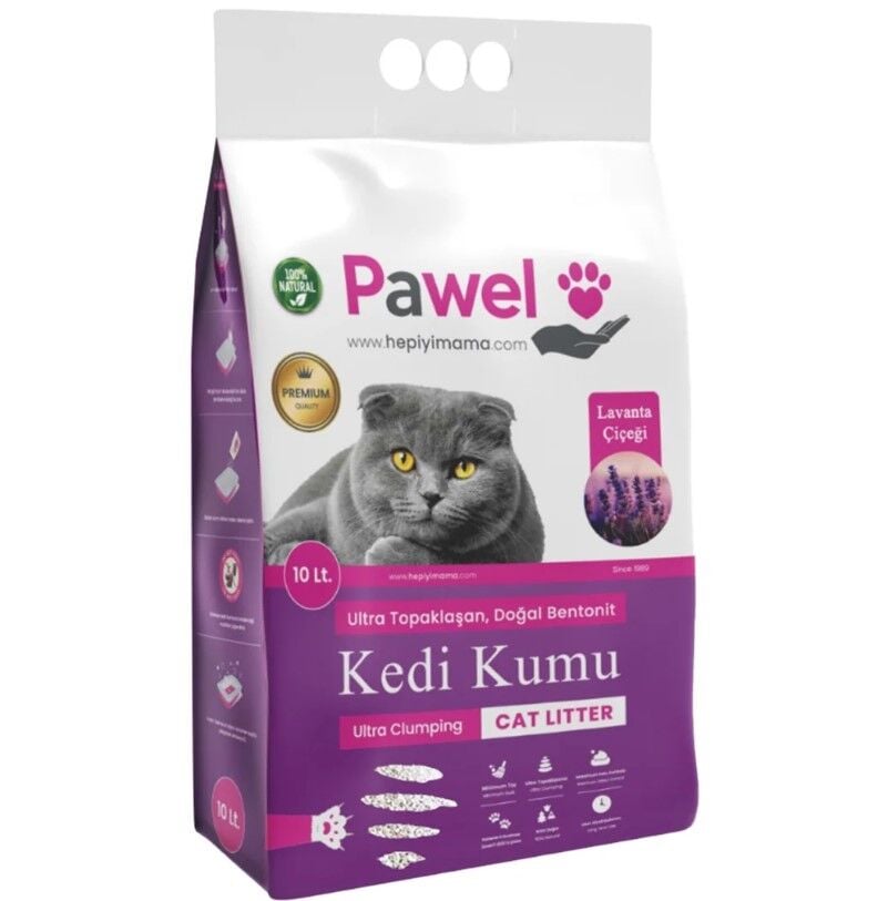 Pawel Lavanta Kokulu Topaklanan 10L Bentonit Kedi Kumu