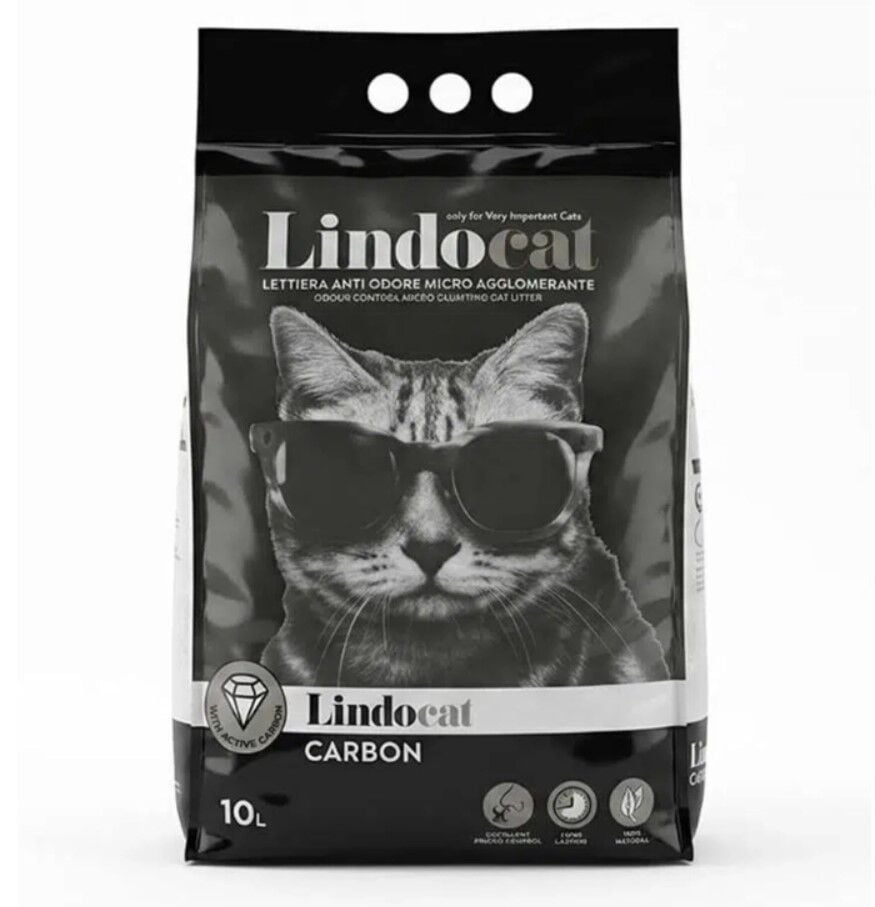 Lindocat Carbon Ekstra Güçlü Topaklanan Beyaz Bentonit Kedi Kumu 10lt