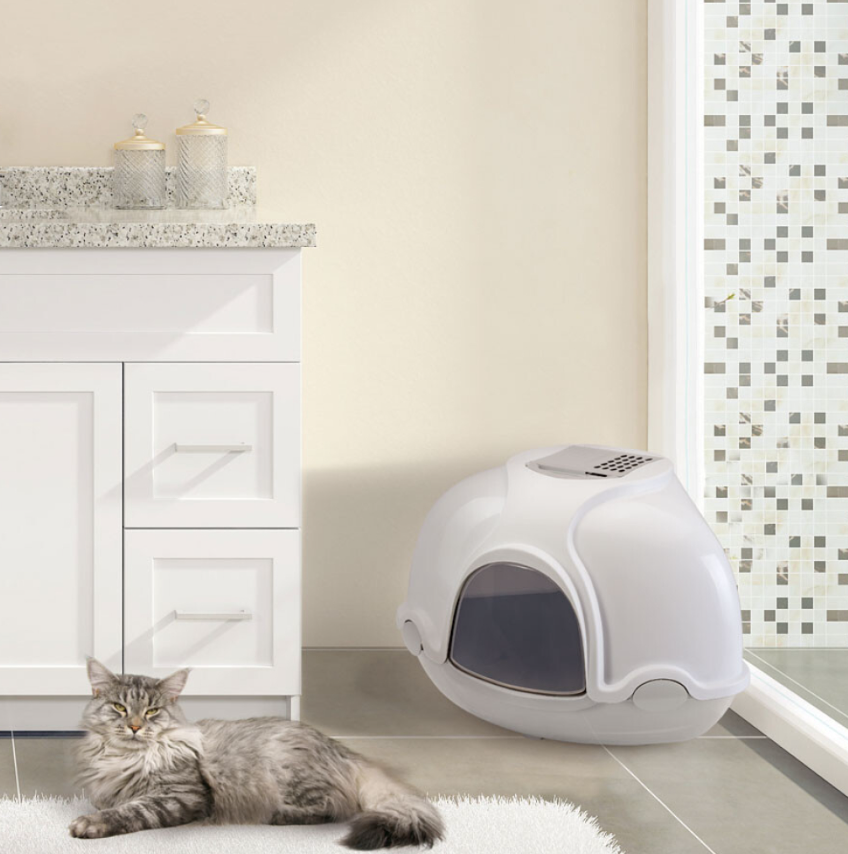 IMAC Ginger Köşe Kapalı Kedi Tuvaleti 52x52x44,5cm (Gri/Beyaz)
