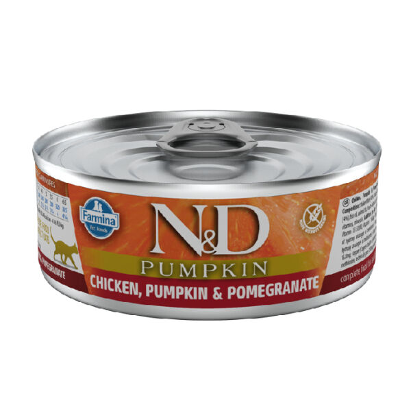 N&D 2086 Pumpkin Balkabaklı Tavuklu ve Narlı Tahılsız Yetişkin Kedi Konservesi 70 gr