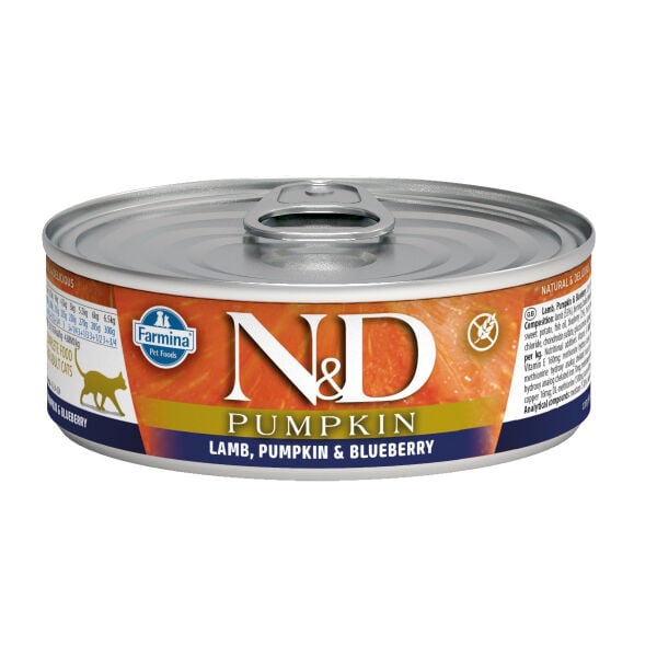 N&D 2109 Pumpkin Balkabaklı Kuzulu ve Yaban Mersinli Tahılsız Yetişkin Kedi Konservesi 70 gr
