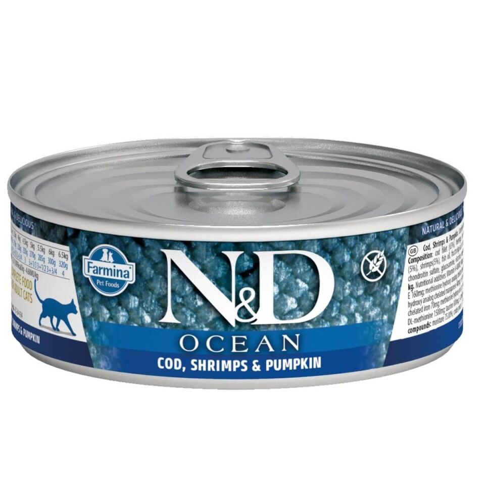 N&D 2918 Ocean Kitten Ton Balığı, Morina Balığı Karides ve Balkabaklı Yavru Kedi Konservesi 70 Gr