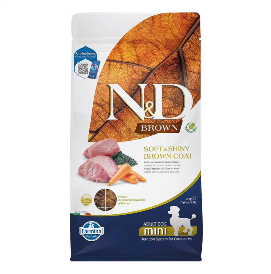 N&D Brown Mini Kuzu Etli Spirulina ve Havuçlu Küçük Irk Yetişkin Köpek Maması 2 kg/ 5 kg