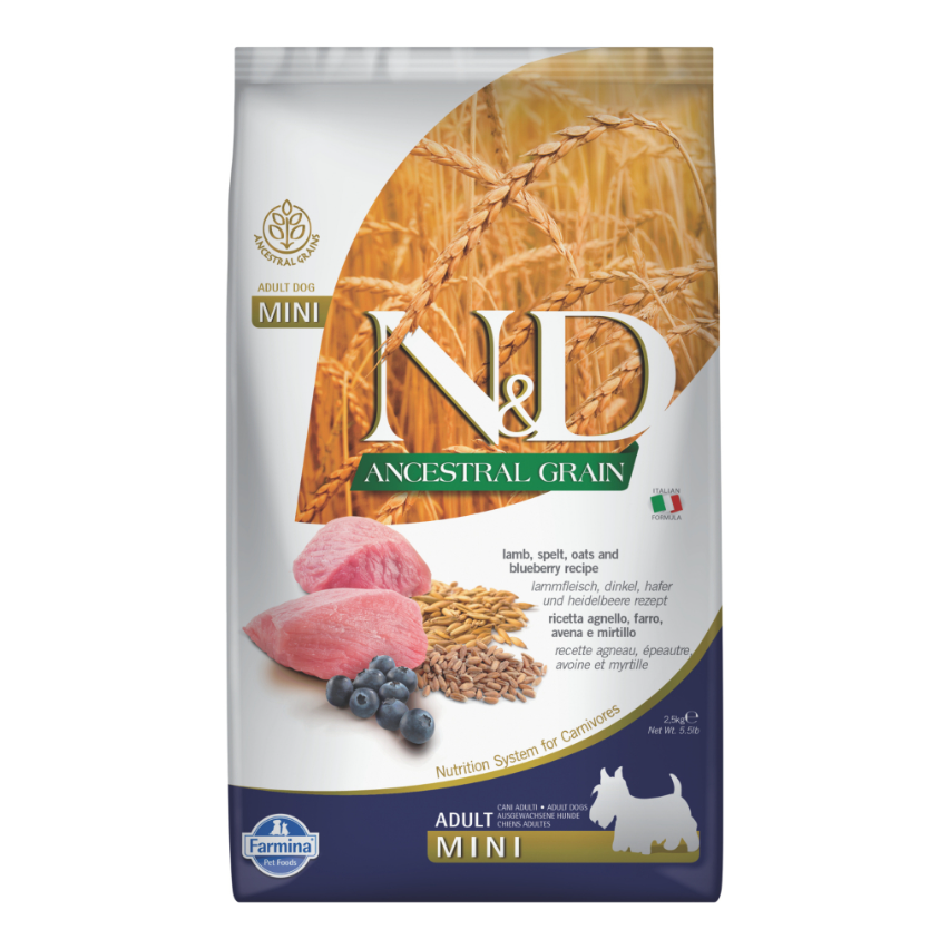 N&D Ancestral Grain Mini Kuzu Etli ve Yaban Mersinli Küçük Irk Yetişkin Köpek Maması 2,5kg