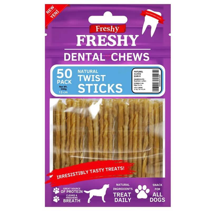 Freshy Dental Chews Naturel Burgu Çubuk 50'li Paket 300 Gr 13 Cm