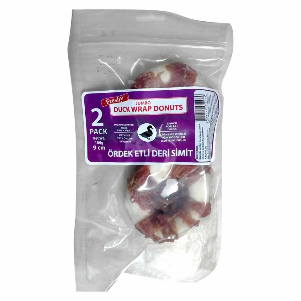 Freshy Duck Wrap Donuts Ördek Eti Sarılı Sütlü Kemik Köpek Ödülü 9 cm (2 Adet)