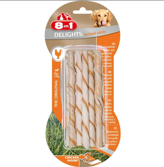 8in1 Delights Bones Ağız Bakımı için Burgu Çubuk 55gr (10'lu)