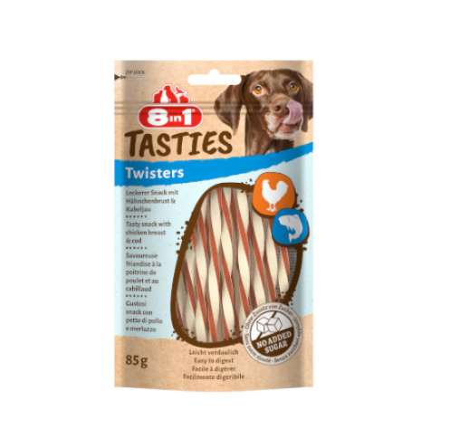 8in1 Tasties Twisters Tavuklu ve Morina Balıklı Köpek Ödül Maması 85gr
