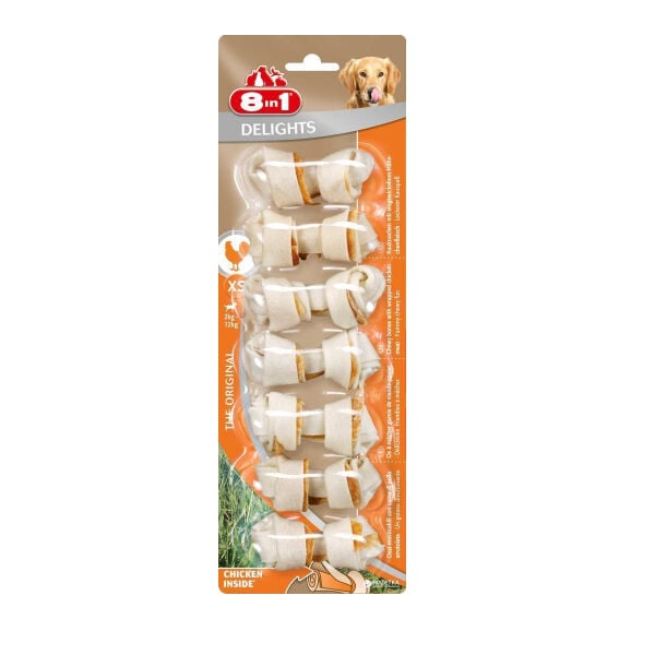 8in1 Delights Bones Ağız Bakımı için Tavuklu Düğümlü Köpek Kemiği 84gr (7'li) [XS]