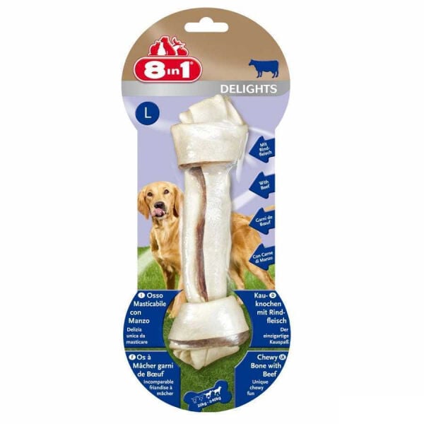 8in1 Delights Bones Biftekli Düğümlü Tartar Önleyici Köpek Kemiği 85gr 18cm [L]
