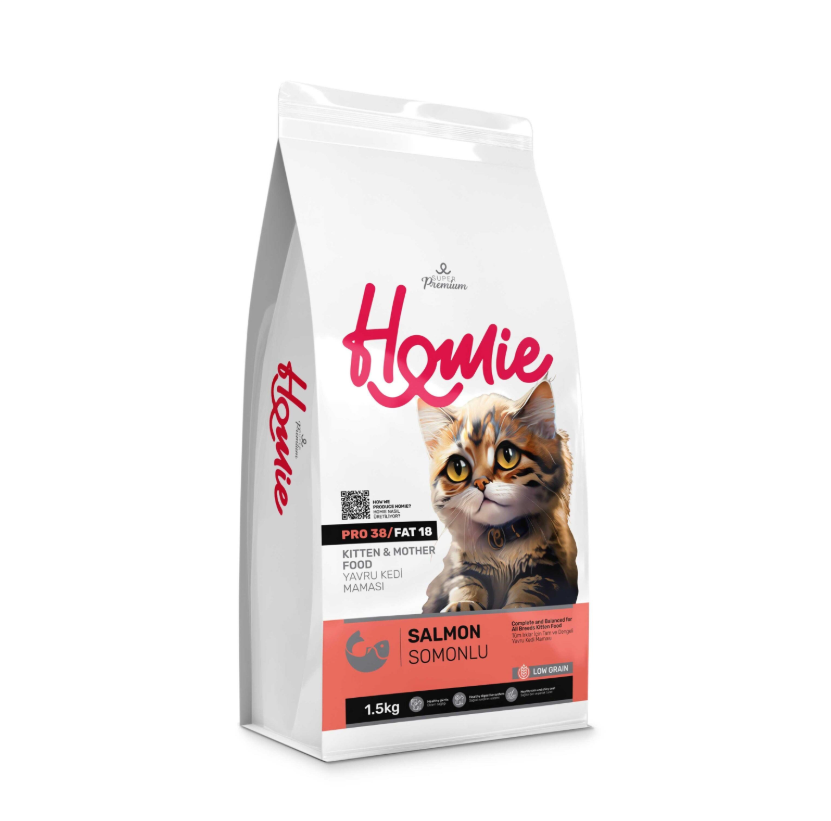 Homie Düşük Tahıllı Somonlu Yavru ve Anne Kedi Maması 2,75 Kg / 12 Kg